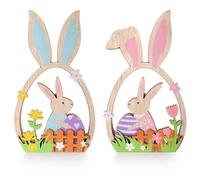 Squliicayy 2 Pcs Wooden Easter Decorations Set, Standing Bunny Table Decor for Easter Spring Home, Compatible with Easter Party Crafts and Easter Egg Hunt Gifts (2)