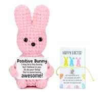 SqurHiet Positive Bunny Crochet Set - Handmade Courage Rabbit with Motivational Card & Bracelet - Funny Easter Gifts for Girls Boys - Small Easter Gifts Adult Decoration Pink