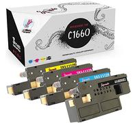 Squuido 4 toner cartridges compatible with Dell C1660w | High Yield 1250/1000 pages