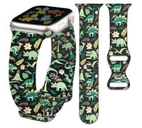Sqweey Band Compatible with Apple Watch Band 42mm 44mm 45mm 46mm 49mm for Men, Silicone Waterproof Replacement Strap for iWatch Bands Series 10 9 8 7 6 5 4 3 SE Ultra/Ultra 2, Cute Dinosaur Green