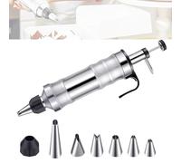 Sqxaldm Stainless Steel Pastry Press Gun Press Professional Biscuit Maker Syringe for Sweets Cake Decorating Pen Cone 6 Nozzles for Cupcakes, Pastry (Black)