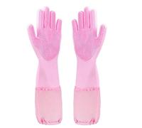 SQYDFDC 2 pairs of silicone dishwashing and pet decoration gloves, extended design with high density teeth, available in summer and winter (purple, pink, green) pink Fleece-inner2pcs