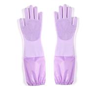 SQYDFDC 2 pairs of silicone dishwashing gloves, pet gloves, soft and durable silicone scrubber (green, purple, pink) purple No velvet inside2pcs