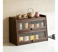 SQYHYTS 11.8-19.7in Rustic Bamboo 2-tier Countertop Storage Cabinet Features Flip-up Cabinet Doors Kitchen Pantry Shelf Free-standing Sideboard For Bedrooms, Living Rooms, Dining Areas,Tea Brown,40cm