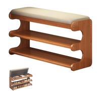 SQYHYTS 2 Tier Bamboo Entryway Shoe Bench With Flip-Top Hidden Storage, Hallway Bench With Cotton-Linen Cushion, Shoe Organizer Open Footwear Stand For Living Room And Bedroom,Tawny,80 * 26.5 * 42cm