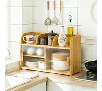 SQYHYTS 2 Tiers Bamboo Countertop Cabinet Kitchen Storage Cabinet Pantry Sideboard Features Cabinet Doors And Removable Shelves Double Layer Bread Box For Bedroom, Living Room, Dining,Natural,67cm
