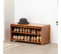 SQYHYTS 24" Bamboo Shoe Cabinet Shoes Rack With Flip-top Cabinet Doors 5-tiers Free-Standing Shoe Storage Shoes Organizer Shelf Entrance Footwear Cupboard For Hallway, Living Room,3 Tier,80×32cm