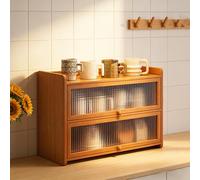 SQYHYTS 3-tier Kitchen Pantry Sideboard Bamboo Mini Countertop Cabinet with Flip-up Cabinet Doors 13.8/19.7in Multifunctional Shelves Organize For Bedrooms, Living Rooms, Dining Areas,3 Tiers,35cm