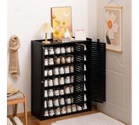 SQYHYTS Bamboo Shoe Cabinets Shoes Storage Cabinet For Entryway With Louvered Doors 7-tier Free Standing Shoe Rack 43.3" Tall Large Shoes Cupboard For Hallway, Living Room,Black,88×33×110cm