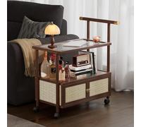 SQYHYTS Sofa Side Table With Rotating Wheels Rolling End Table With Acrylic Shelves Mobile Practical Cart Bamboo And Vine Bedside Desk Small Place Coffee for Storing Audio Equipment