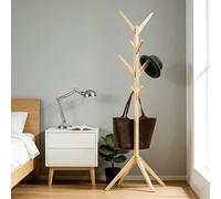 SQYHYTS Solid Wood Coat Rack Clothes Rack 68.9″ Tall Versatile Freestanding Garment Rack With Features 8 Hooks Practical & Decorative Clothes Stand Heavy Duty Coat Tree For Entryway,Natural,175cm