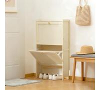 SQYHYTS Thin Bamboo Shoe Cabinet With Flip Type Cabinet Door 27.6'' Narrow Slim Free-standing Hidden Shoes Storage Entrance Shoe Cupboard For Entryway, Living Room, Hallway,Cream White,50×17cm