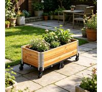 SQYHYTS Wood Rectangular Garden Planter Box With Wheel Raised Garden Bed Outdoor 2-Tiered Planters For Outdoor Plants 80cm Above Ground Growing Bed For Porches, Gardens, And Patios,1 tier,80×30cm