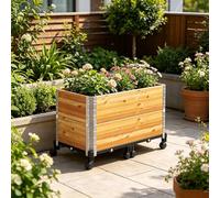 SQYHYTS Wood Rectangular Garden Planter Box With Wheel Raised Garden Bed Outdoor 2-Tiered Planters For Outdoor Plants 80cm Above Ground Growing Bed For Porches, Gardens, And Patios,2 tier,80×48cm