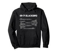 SR-71 Blackbird Blueprint Air Force Military Jet Pullover Hoodie, Adult Unisex, Black, X-Large