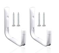 SR ESSENTIALS 2-Pack Wall Mounted Garage Hooks - Heavy Duty Universal Storage Hangers for Bikes, Tools, Ladders, Garden Equipment & Folding Chairs - White Steel Utility Wall Rack with Safety Caps