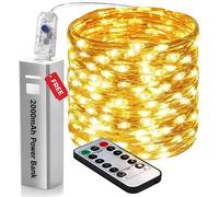 SR ESSENTIALS Fairy Lights 100 LED 10M USB Plug-in 8 Modes Waterproof for Outdoor/Indoor Fairy Lights with Remote Control + Free 2000mAh Power Bank for Bedroom Party Wedding Christmas (Warm White)