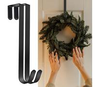 SR ESSENTIALS Pack of 2 Wreath Hanger for Front Door, 12" Wreath Door Hanger, Perfect for Halloween, Wedding & Christmas Decorations Over Door Hanger (Black)