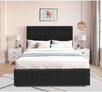 Sr Living Ltd 4Ft6 Double Plush Black Divan Bed Set With 26'' Vertical Line Headboard & 12" Footboard & 10'' Spring Foam Mattress & 2 Drawers