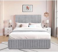 Sr Living Ltd 6Ft Naples Silver Divan Bed Set With 26'' Vertical Line Headboard & 12" Footboard & 10'' Spring Foam Mattress & 2 Drawers
