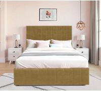 Sr Living Ltd 6Ft Plush Mustard Divan Bed Set With 26'' Vertical Line Headboard & 12" Footboard & 10'' Spring Foam Mattress & 2 Drawers
