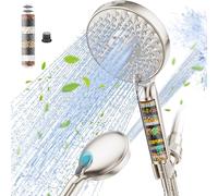 SR SUN RISE Filtered Shower Head with Handheld, High Pressure 9 Spray Mode Brushed Nickel Showerhead with Filters, Detachable Shower Head,Water Softener Filters Beads for Hard Water - Remove Chlorine