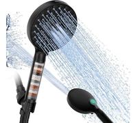 SR SUN RISE Filtered Shower Head with Handheld, High Pressure 9 Spray Mode Matte Black Showerhead with Filters, Water Softener Filters Beads for Hard Water - Remove Chlorine - Reduces Dry Itchy Skin