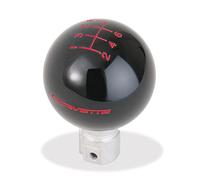 SR1 Performance C6 Corvette Script 6 Speed Shift Knob for 2005-2013 C6, Z06, ZR1, Grand Sport (Black Knob with Red Text)