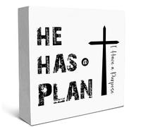 SRADMO Christian Signs for Home Decor, He Has a Plan Jesus Wood Box Sign Desk Decor, Bible Verse Decor, Christian Theme Wooden Block Box Sign Decoration for Home Office Shelf Table Decor