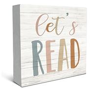 SRADMO Let's Read Wood Box Sign Desk Decor, Inspirational Kids Wooden Block Box Sign Decoration For Home Kids Room Nursery Playroom Shelf Table Decor