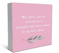SRADMO May Every Sunrise Provide More Strength and Every Sunset Bring More Peace Wood Box Sign Desk Decor, Rustic Inspirational Wooden Block Box Sign Decoration For Office Shelf Table Decor (Pink)