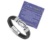 Sranich To My Nephew Bracelet,Stainless Steel Leather Bracelet for Nephew, Christmas Gifts for Nephew