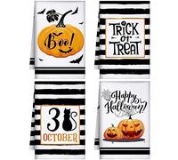Sratte 4 Pcs Halloween Kitchen Towels 16 x 24 Inch Happy Halloween Dish Towels Pumpkin Treat Tea Hand Towels Black White Cat Bat Tea Towel Drying Cloth for Halloween Kitchen Bathroom Decor