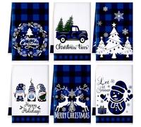 Sratte 6 Pcs Christmas Kitchen Towels Buffalo Check Plaid Dishtowels Winter Truck Hand Towels Farmhouse Tea Dry Cloth Housewarming Gifts Christmas Decoration for Kitchen Holiday Xmas(Blue, Black)