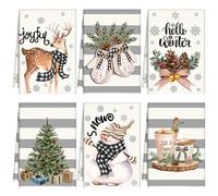 Sratte 6 Pcs Christmas Kitchen Towels Winter Dish Towels Absorbent Gray Strip Reindeer Snowmen Hand Towel Snowflake Gloves Decorative Xmas Tea Towel Decor Cozy Winter Decor for Kitchen Bathroom Gift