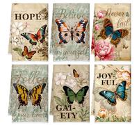 Sratte 6 Pcs Summer Kitchen Towels Vintage Butterfly Tea Dishtowels 24 x 16 Inch Decorative Farmhouse Absorbent Butterfly Hand Bath Towel for Holiday Kitchen Bathroom Decor Gifts