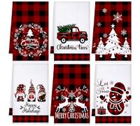 Sratte 6 Pcs Winter Kitchen Towels Snowman Gnome Truck Dish Towel Absorbent Red Black Buffalo Plaid Bathroom Hand Towels Farmhouse Winter Tea Towel for Kitchen Bathroom Decoration Housewarming Gift