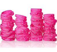 Sratte Breast Cancer Awareness Bracelets Silicone Ribbon Rubber Wristbands Hope Faith Inspiring Strength for Women Party Public Events Breast Cancer Gifts(Rose Red)