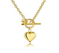 Srazeyo Golden Heart Necklace for Women, Adjustable Heart Pendant Chain, Valentine Gift for Her, Anniversary Jewelry Gift for Wife, Mom, 1, Alloy Steel, No Gemstone