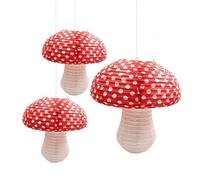 SrchJoy Mushroom Paper Lanterns Party Decorations (Pack of 3) Forest Jungle Wonderland Themed Birthday Toadstool Baby Shower Cottagecore Party Decor (Red)