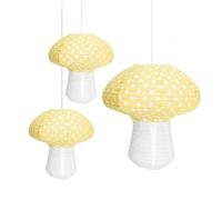 SrchJoy Mushroom Paper Lanterns Party Decorations (Pack of 3) Forest Jungle Wonderland Themed Birthday Toadstool Baby Shower Cottagecore Party Decor (Yellow)
