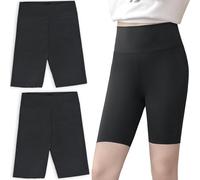 srclo 2 Pairs Girls Cycling Shorts Stretchy Dance PE Short Breathable Under Dress for Kids School Sport Yoga Bike Riding Black Grey 6-13 Years