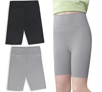 srclo 2 Pairs Girls Cycling Shorts Stretchy Dance PE Short Breathable Under Dress for Kids School Sport Yoga Bike Riding Black Grey 6-13 Years