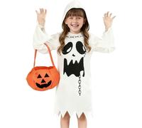 srclo Halloween Costume Kids Ghost Costume with Pumpkin Bag for Boys Girls - White Ghost Costume for Halloween Trick or Treat, Fancy Dress Cosplay Party (M)
