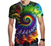 Srcnhim Men's Classic Sundog Rainbow Swirl Tie Dye T-Shirt Tee Shirt, Green, XL
