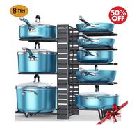 SRD Pot Organizer Rack 8 Tiers Pots and Pans Organizer, Pot Lid Organizer for Kitchen Cabinet Cookware Organizers and Storage,Upgraded