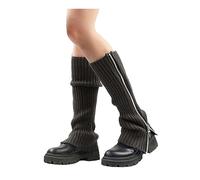 srdmuph Grunge Leg Warmers Socks Fairy Grunge Cloth Socks High Knee Long Boot Knit Stack Zipper Socks for Women Girls Y2K, Dark Grey, One Size