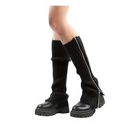 srdmuph Grunge Leg Warmers Socks Fairy Grunge Cloth Socks High Knee Long Boot Knit Stack Zipper Socks for Women Girls Y2K, Black, One Size