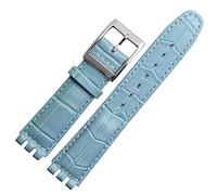 SRDRK 17mm 19mm Genuine Calf Leather Wrist Strap For Swatch Watch Band Men Women Alligator Pattern Bracelet Watchband Accessories(Sky blue,19mm)