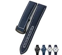 SRDRK 19mm 20mm Woven Nylon Watch Strap Black Blue Deployment Buckle Leather Watch Bands For Omega AT150 AQUA TERRA Seamaster Tissot(Blue white black,22mm)